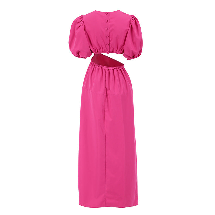 Vacation Style Dress Long Sense Asymmetric Commuter Puff Sleeve Elegant Women's Clothing