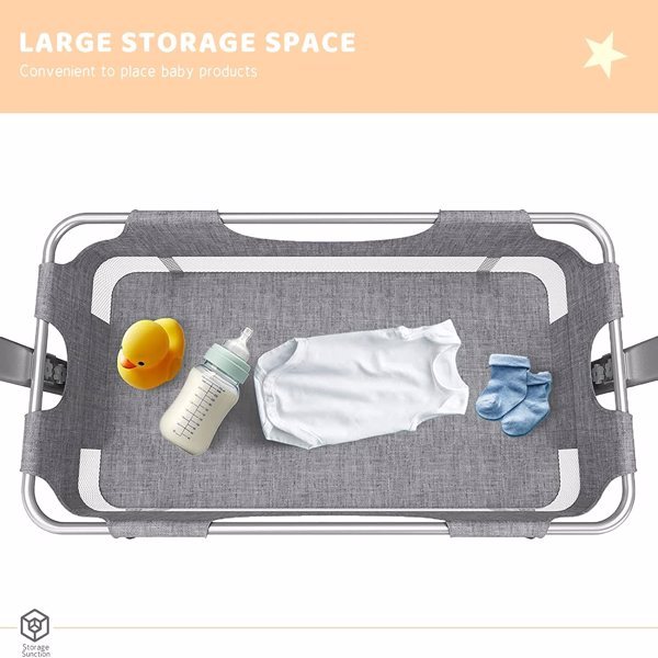 3-in-1 Bedside Crib With Mosquito Net, Large Storage Bag, Comfortable Mattress With Lockable Wheels, Grey ShopWithASmile7.com