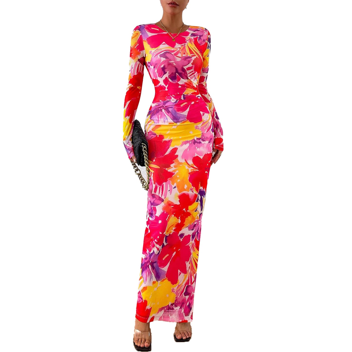 Printed Tight Pleated Slim Fit Dress ShopWithASmile7.com