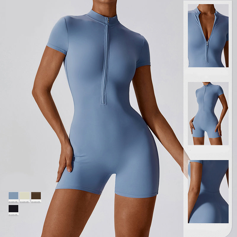 Zipper Short Sleeve Yoga Jumpsuit Women ShopWithASmile7.com