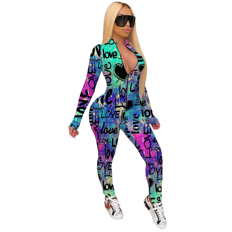 Fashion Sports Personality Printed Jumpsuit