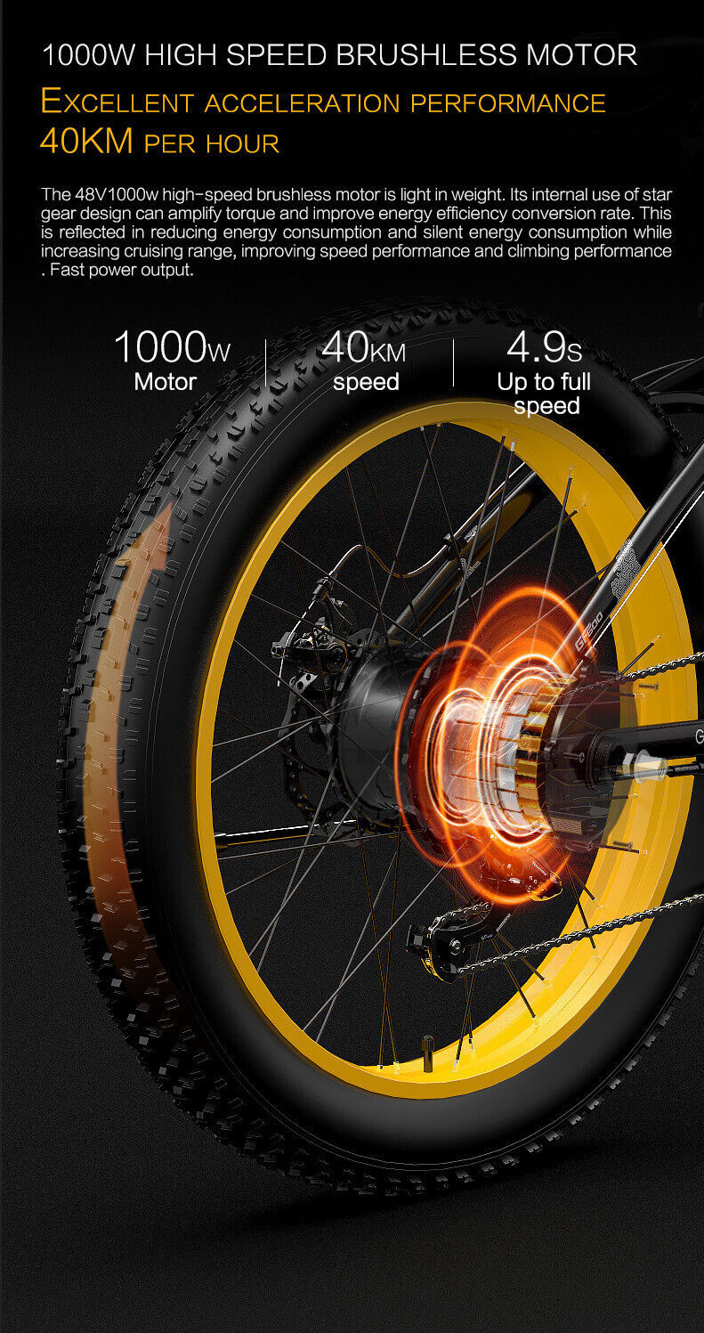 GOBEST GF600 Electric Bicycle – 1000W Motor, 26x4.0 Fat Tires, 48V Lithium Battery, 40KM/H Speed. Powerful Motar E-Bike 26