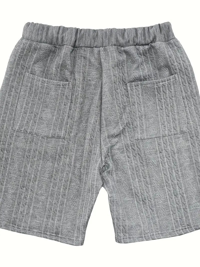 2pcs Men's Jacquard Solid Short Sleeve V Neck Shirt & Matching Drawstring Shorts Set, Summer Leisure Clothing ShopWithASmile7.com