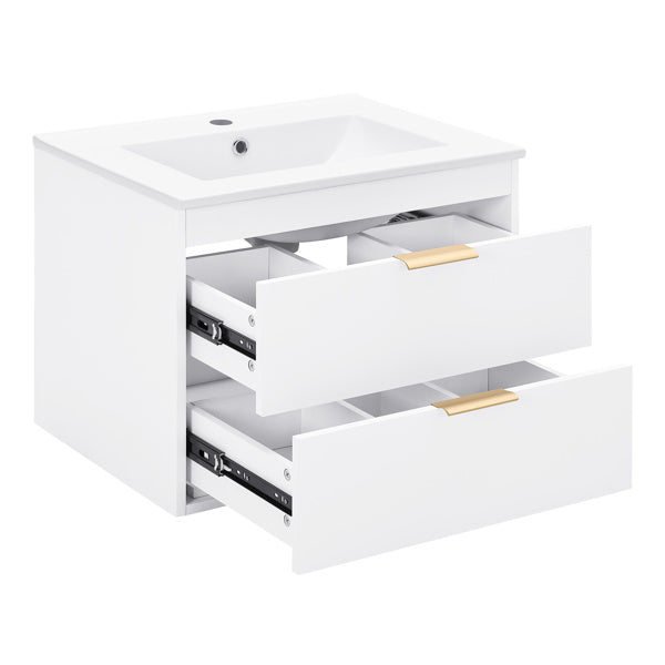 24 Inches Floating Wall-Hung Bathroom Vanity With White Ceramic Sink And Drawer Storage - No Mirror, No Faucet