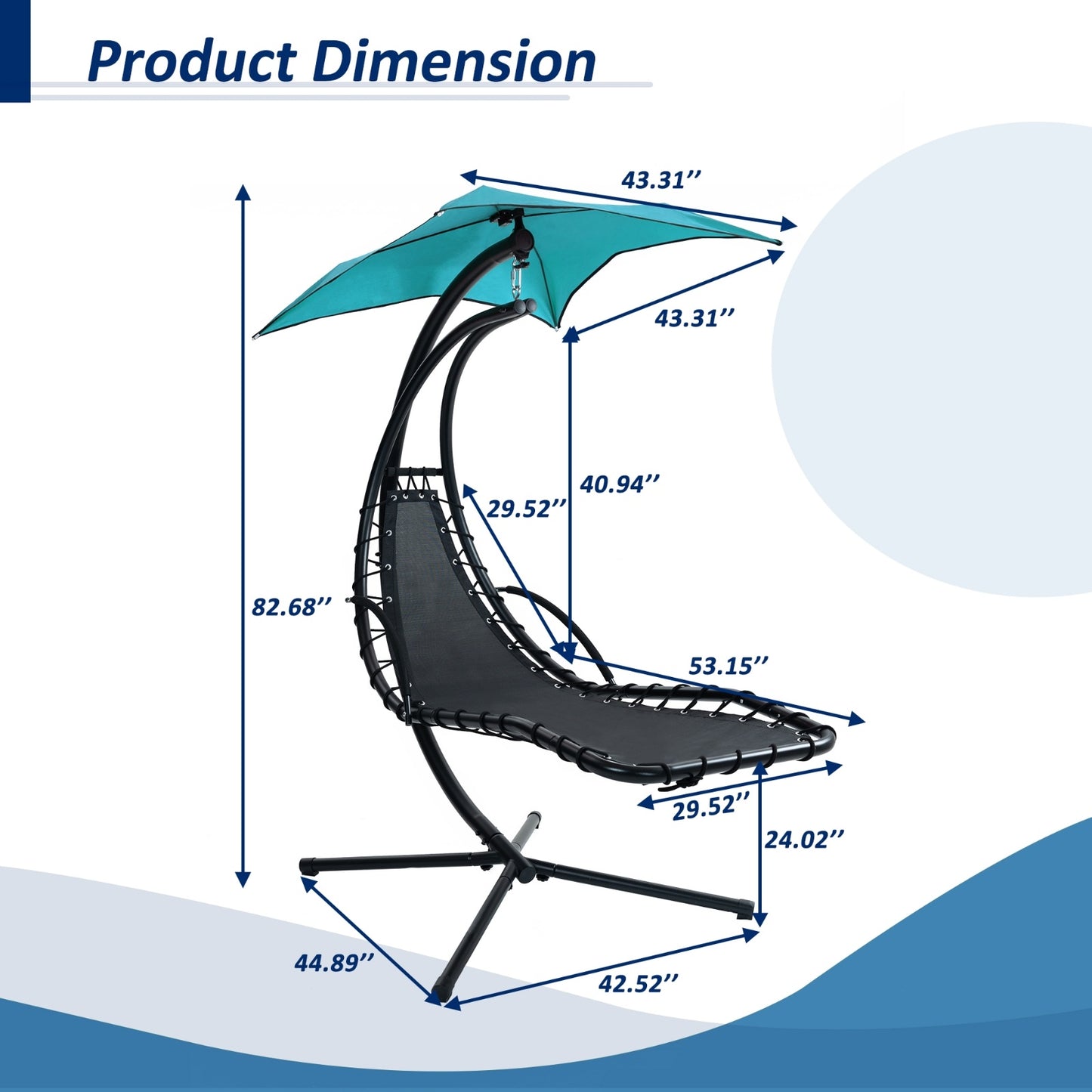 Hanging Chaise Lounger With Removable Canopy, Outdoor Swing Chair With Built-in Pillow, Hanging Curv