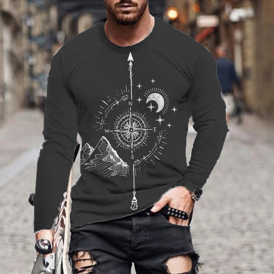 Men Loose Round Neck Digital Printing Long Sleeves My Store