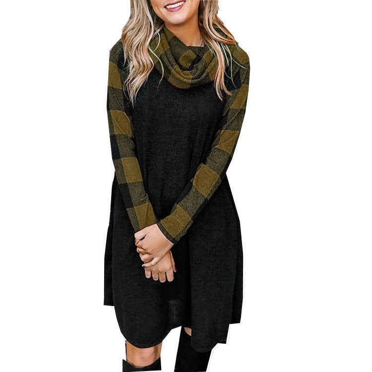 Check Print Panel Long Sleeve Dress