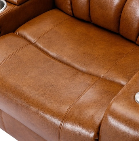 Power Motion Recliner Electric Power Recliner With USB Charging Port, Hidden Arm Storage, Convenient Cup Holder And Bluetooth Speaker, Light Brown