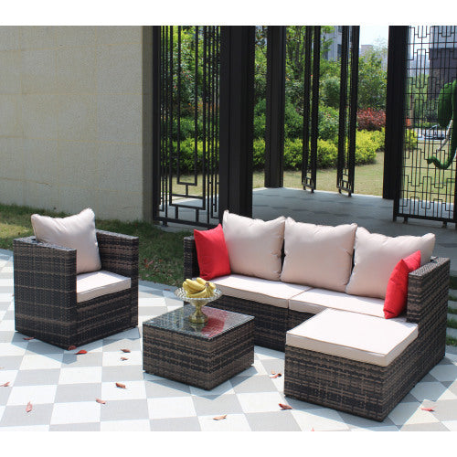 Rattan Patio Furniture Set Wicker Sofa Cushioned Sectional Furniture Set Garden Patio Sofa Set 4 Pieces, Brown ShopWithASmile7.com