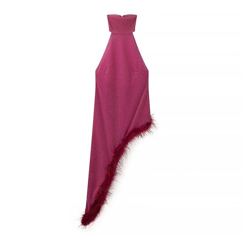 European And American Party Halter Dress Feather Stitching Vacation Style
