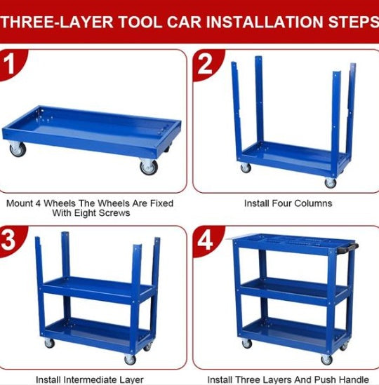 Tool Cart, 3 Tier Rolling Mechanical Tool Cart, Heavy Steel Multi-purpose Cart