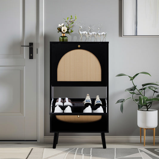 FCH 2 Tipper With Tall Round Rattan Shoe Cabinet