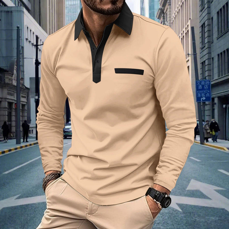Men's Solid Color Long Sleeve Button-Up Shirt with Pocket ShopWithASmile.com