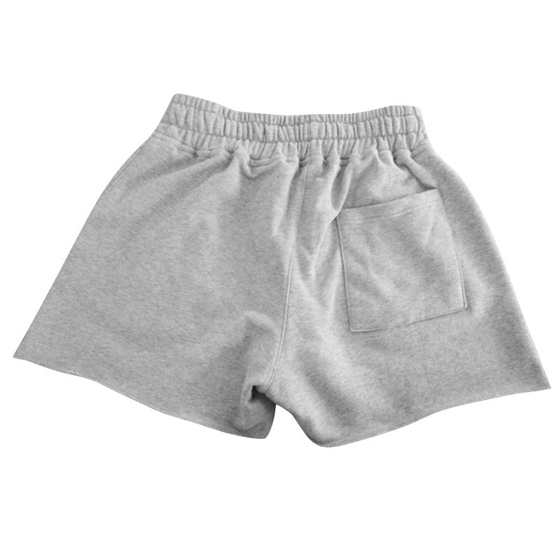 Solid Knitted Casual Shorts Men's Straight Leg Pants With Drawstring