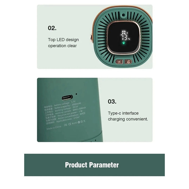 Desktop Air Purifier H13 Filter Negative Ion Purification 2000Mah Portable Car Freshener For Home
