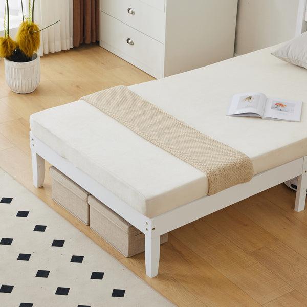 Slanted Headboard, No Footrest, White, Twin Wooden Bed