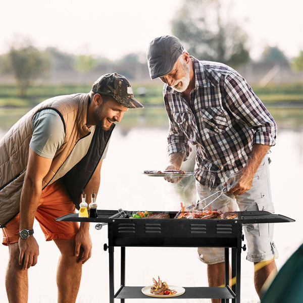 Adjustable, Foldable & Portable Outdoor Charcoal Grill with 2-in-1 Pan & Grate – Ideal for Backyard Barbecue, Camping & Travel