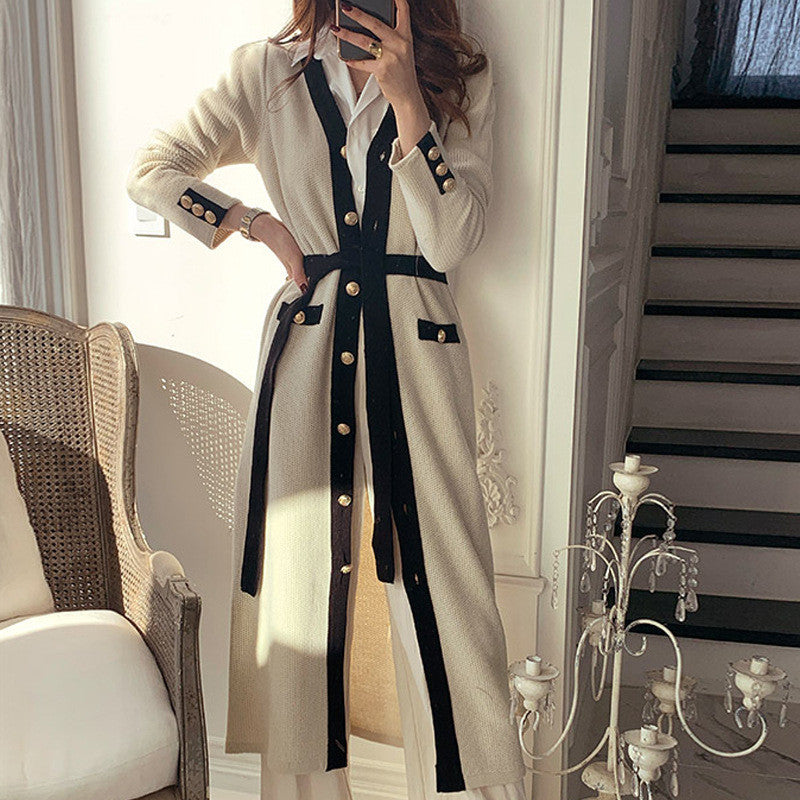 Temperament Waist Slimming V-neck High-waist Knit One-step Skirt