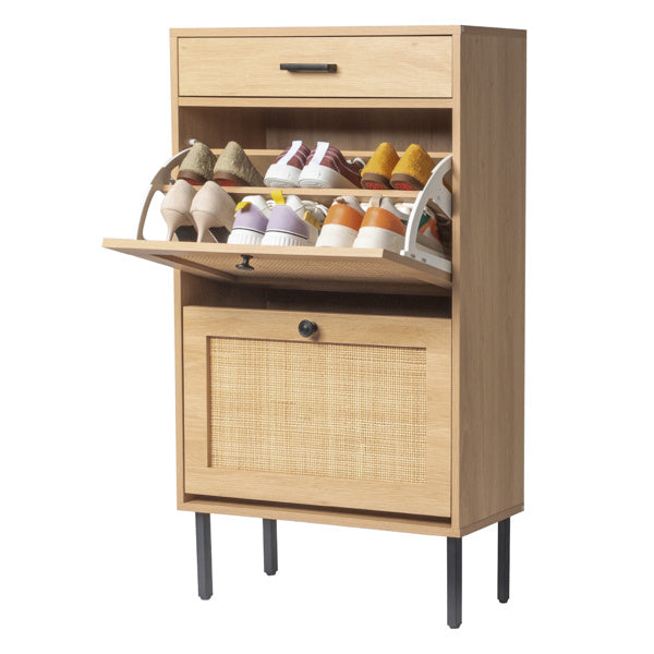2 Buckets With A Drawstring, Rattan Face, Iron High Foot Shoe Cabinet ShopWithASmile7.com
