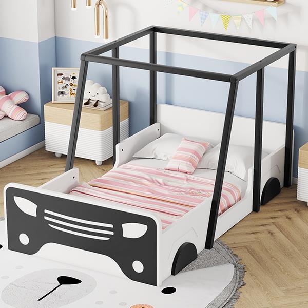Wooden Bunk Bed Design With Wheels And Doors, Montessori Style Bedroom Double Car-shaped Bed, Black