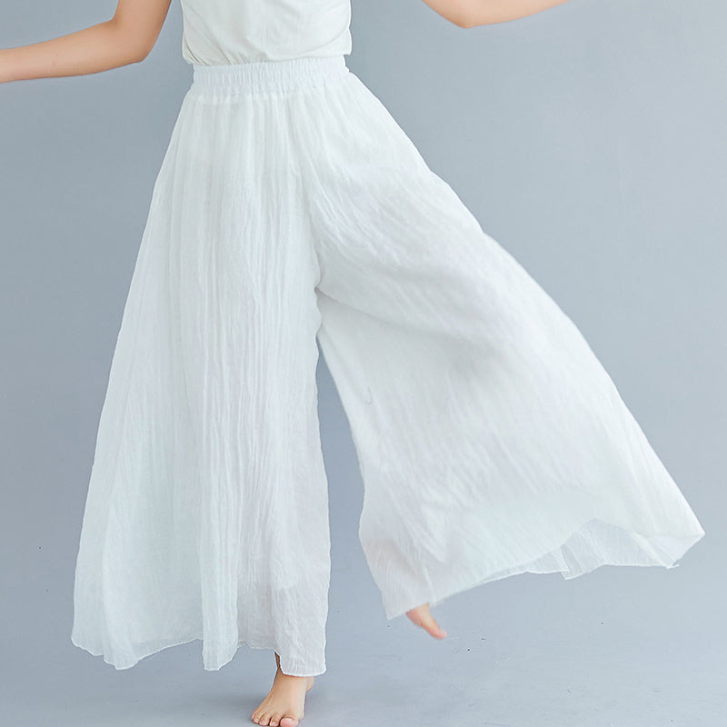 Elegant A-line Elastic Waist Big Trousers Wide Leg Culottes Trendy