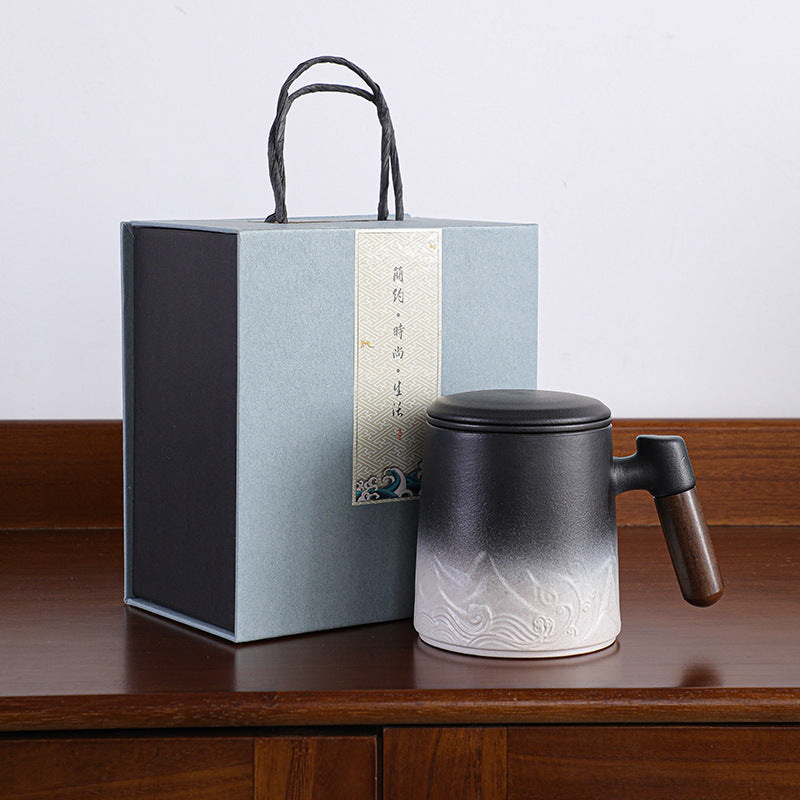 Creative Gradient Color Ceramic Mug With Tea Caddy Office ShopWithASmile7.com