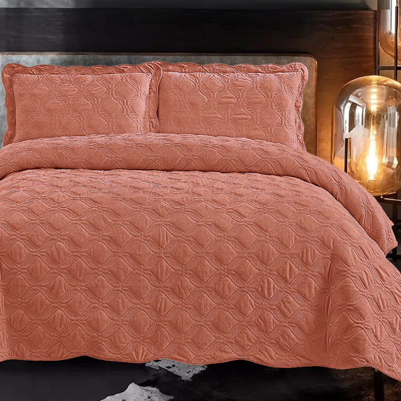 Velvet Embroidered Quilt Set - Orange ShopWithASmile7.com