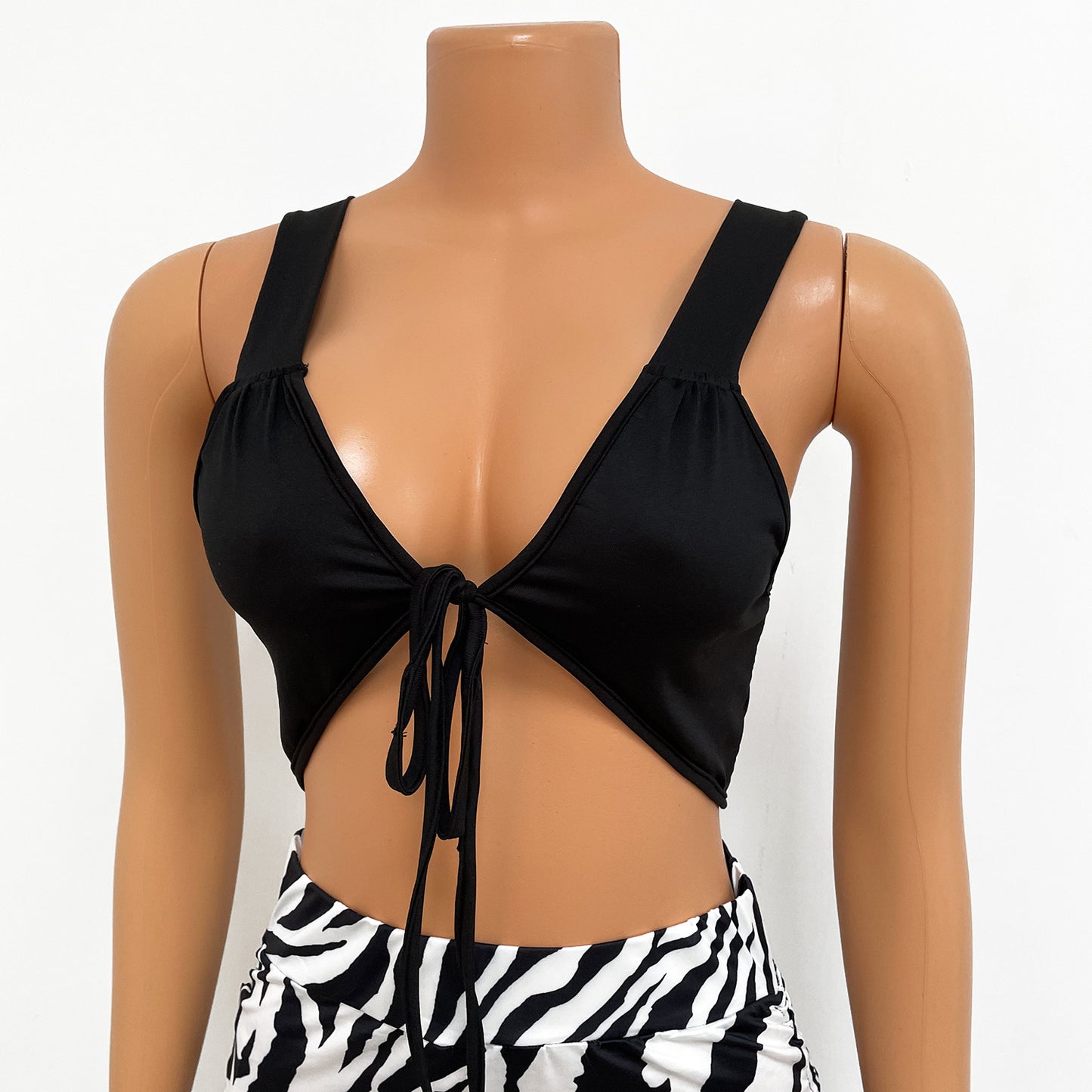 Sexy Color Matching Strappy Vest Print Ladies Two-Piece Suit