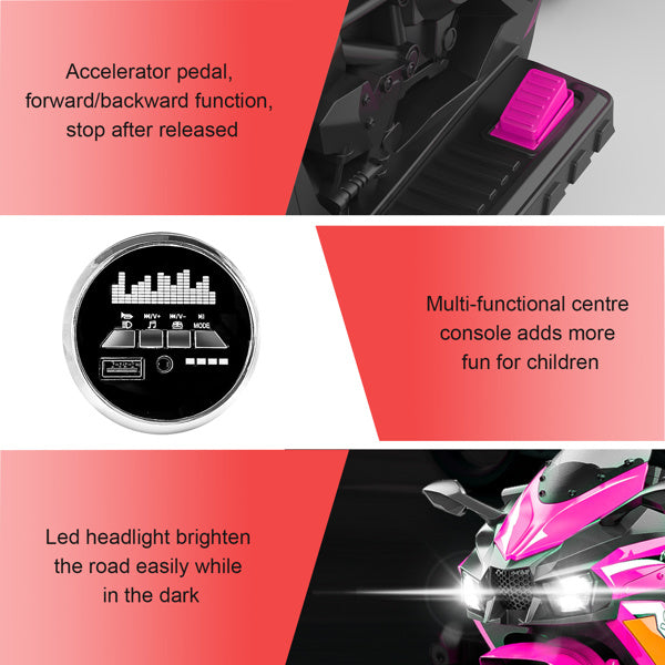 12V Electric Motorcycle For Kids - One-key Start, LED Tire, Forward and Backward, Mp3 Tuner, Bluetooth Music, with Usb Function, Rear Shock ShopWithASmile.com