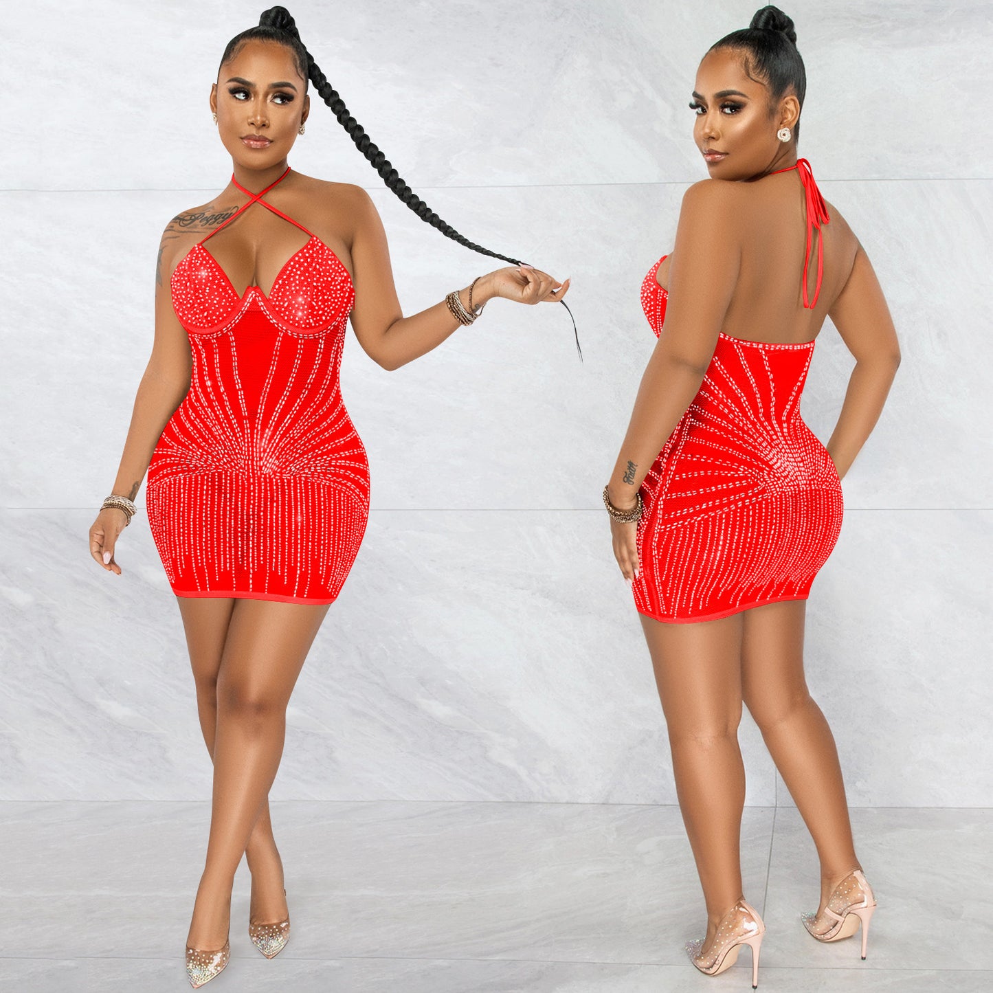 Women's Fashion Gauze Perspective Mid Skirt Suspender Dress