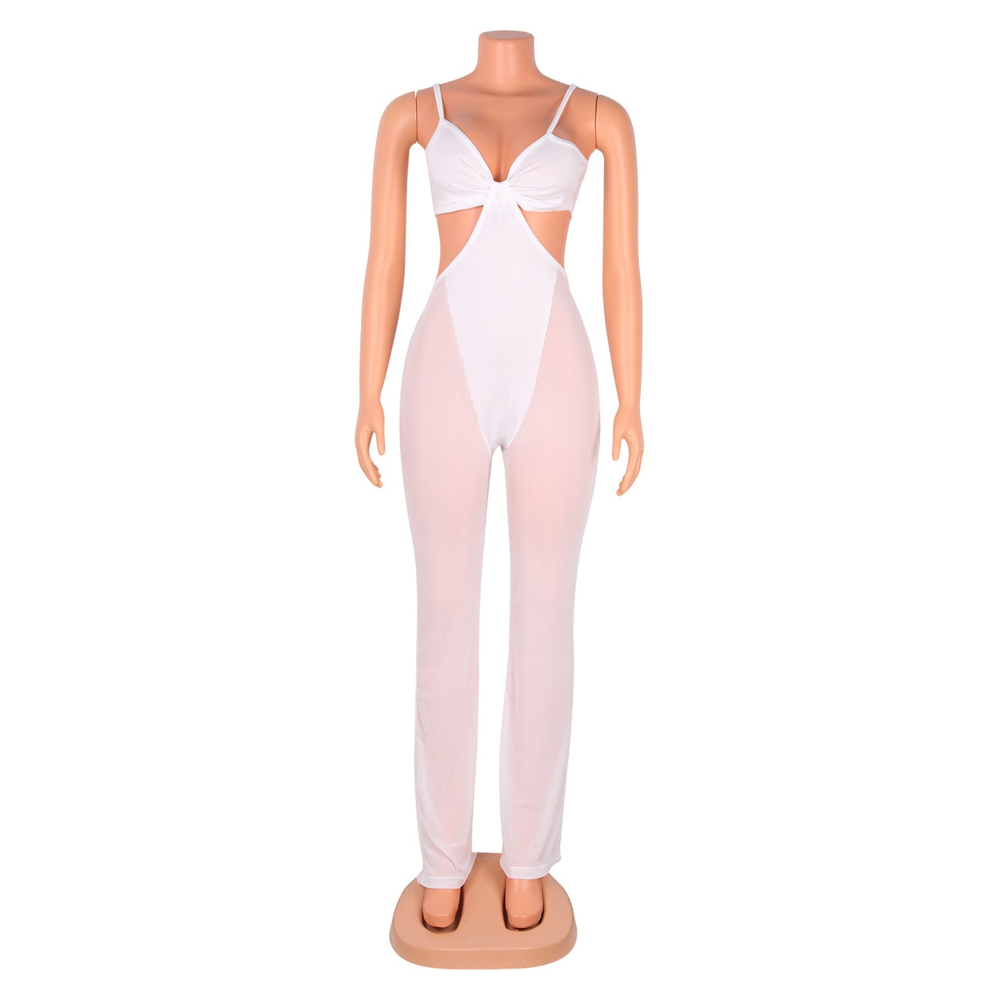 Sexy Mesh See-Through Suspenders Flared Pants