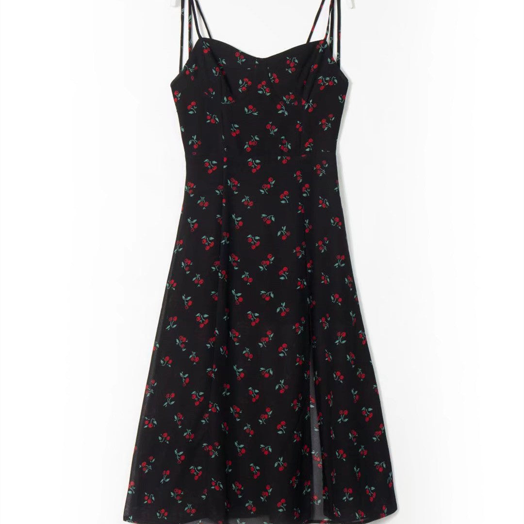 Women's Fashion Vintage Floral Print High Waist Dress
