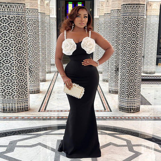 European And American Solid Color Applique Tight Sling Trailing Skirt