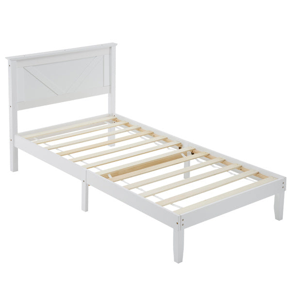 Slanted Headboard, No Footrest, White, Twin Wooden Bed
