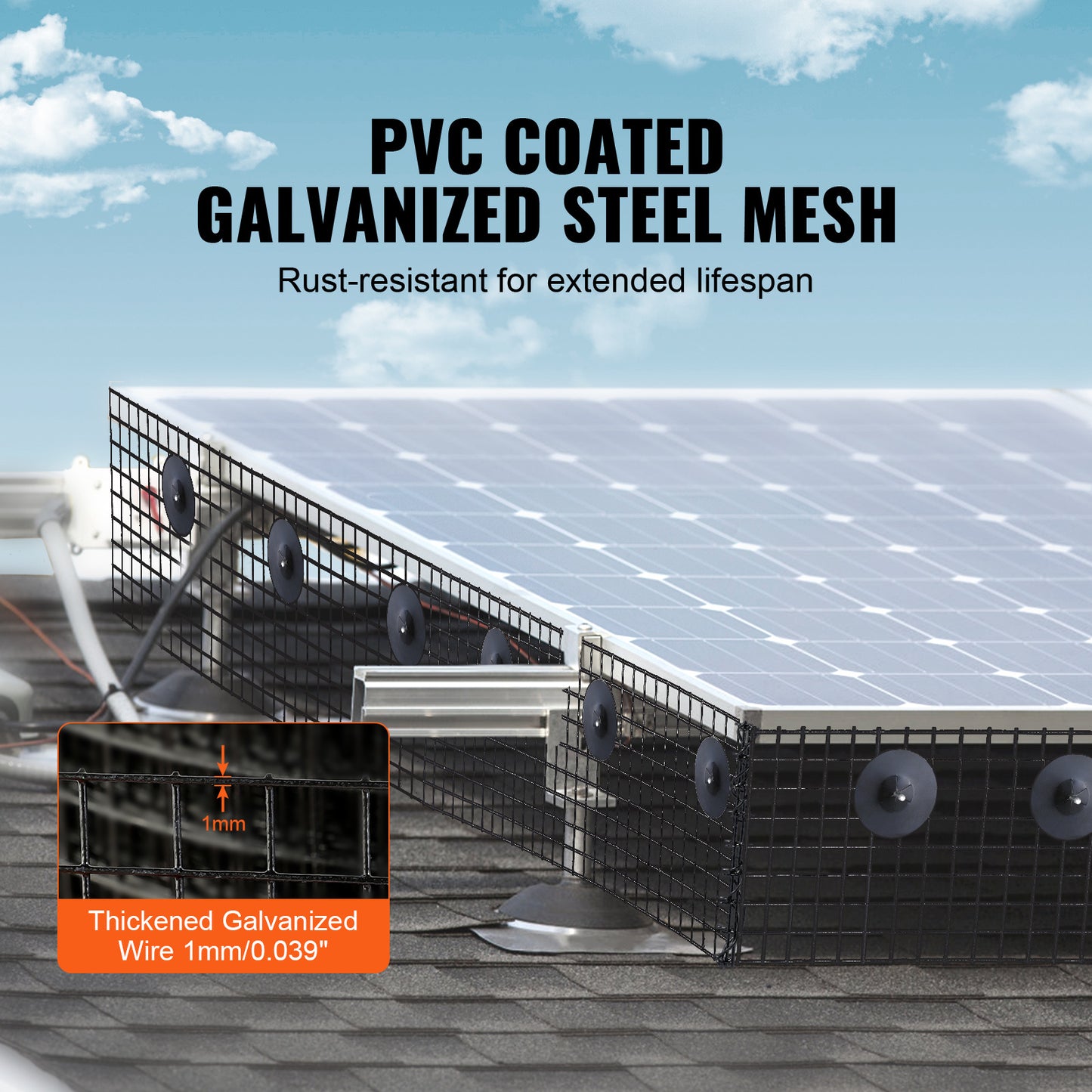 VEVOR Solar Panel Bird Guard, Critter Guard Roll Kit With Tainless Steel Fasteners, Solar Panel Guard With Rust-proof PVC Coating,