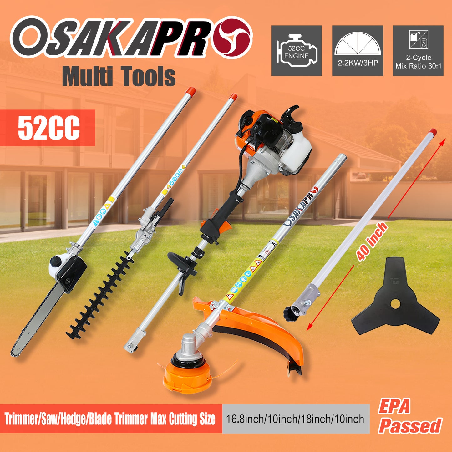 52CC 10-in-1 Gas Powered Garden Tool System with Multi-Attachments for Pruning and Trimming ShopWithASmile.com