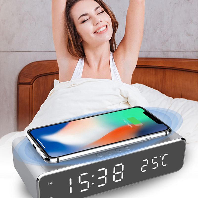 LED Electric Alarm Clock With Wireless Charger Desktop Digital Despertador Thermometer Clock HD Mirror Clock Watch Table Decor My Store