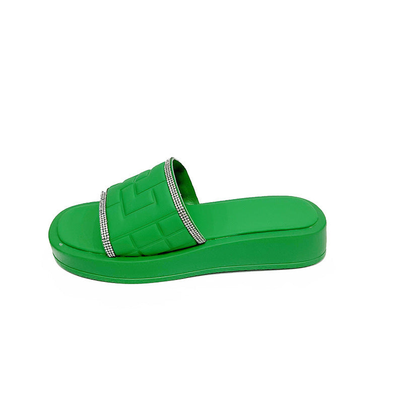 Rhinestones Slippers Women Summer Candy-color Flat Heel Shoes ShopWithASmile7.com