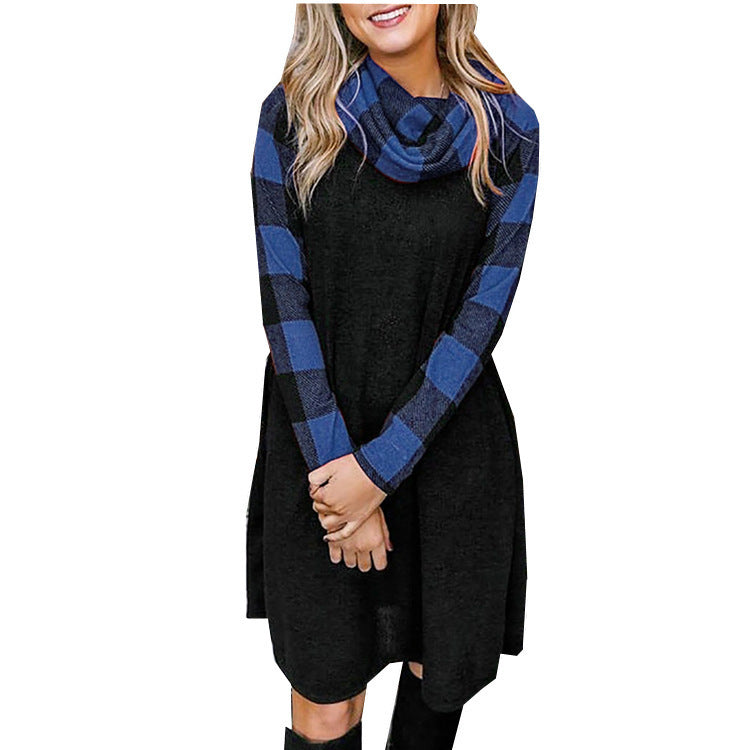 Check Print Panel Long Sleeve Dress