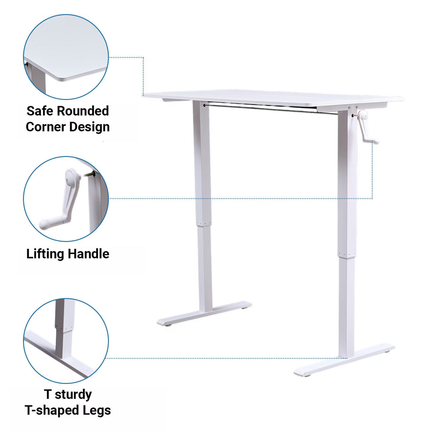 Hand-Crank Adjustable Office Desk Height Adjustable, With Flat Metal Legs Perfect For Home, Office, Gaming, Or Study Use ShopWithASmile7.com