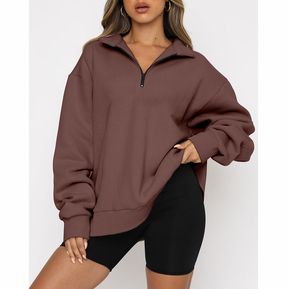Casual Top Half Zipper Pullover Long Sleeved Sweatshirt ShopWithASmile7.com