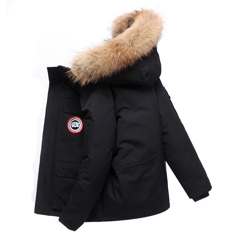 Fox Fur Collar Men's Coat Hooded Men's Clothing Mid-length Down Jacket Warm Cold-resistant Coat