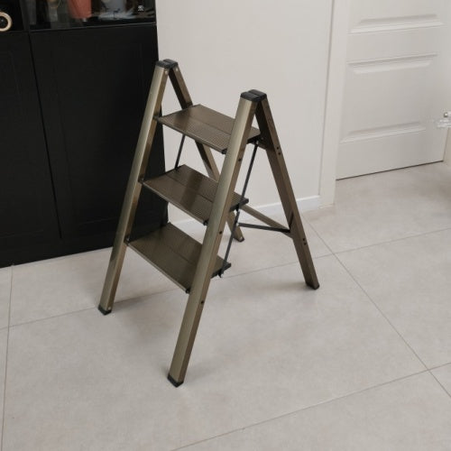 3 Step Ladder Aluminum Light Folding Step Bench Wide Non Slip Pedal 300 Lb Capacity Home Office Portable Ladder Black