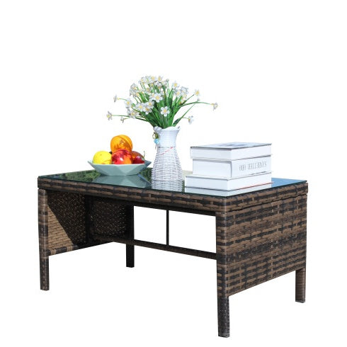 Outdoor Patio Furniture 1 Coffee Table With Clear Tempered Glass ShopWithASmile7.com
