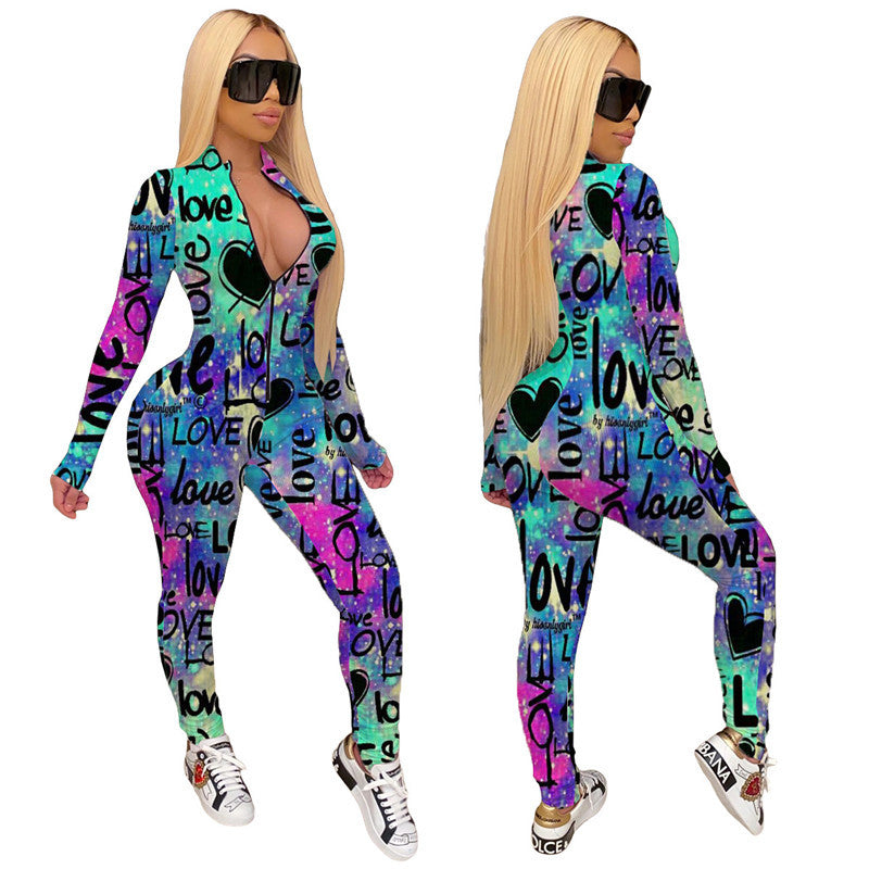 Fashion Sports Personality Printed Jumpsuit