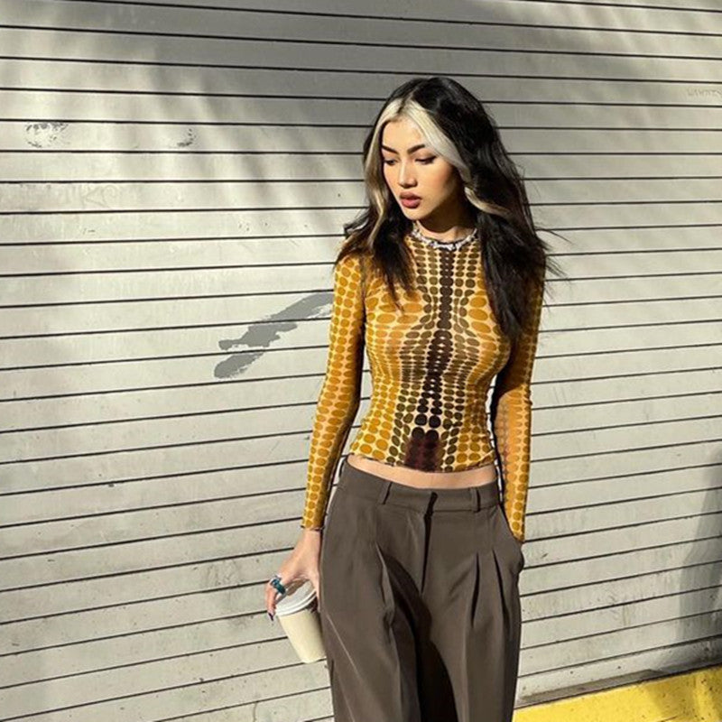 Creative Gradient Polka Dot Print Long Sleeve Pullover