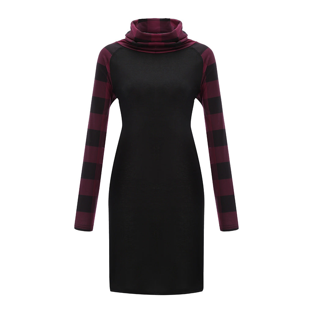 Check Print Panel Long Sleeve Dress