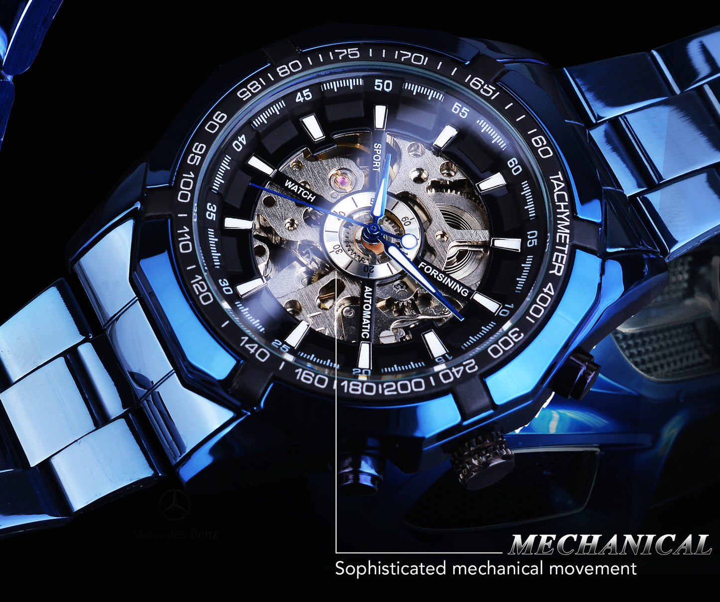 Casual Hollow Blue Plating Automatic Mechanical Watch My Store