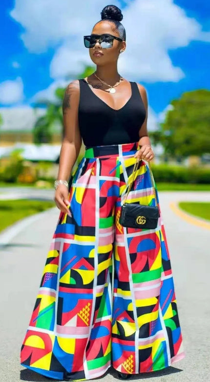Printed Letter Wide-leg Loose Mid Waist Casual Women's Fashionable All-match Slimming Pants