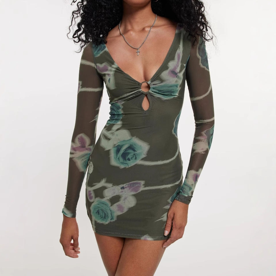 Women's Printed Long-sleeved Dress Skirt ShopWithASmile7.com